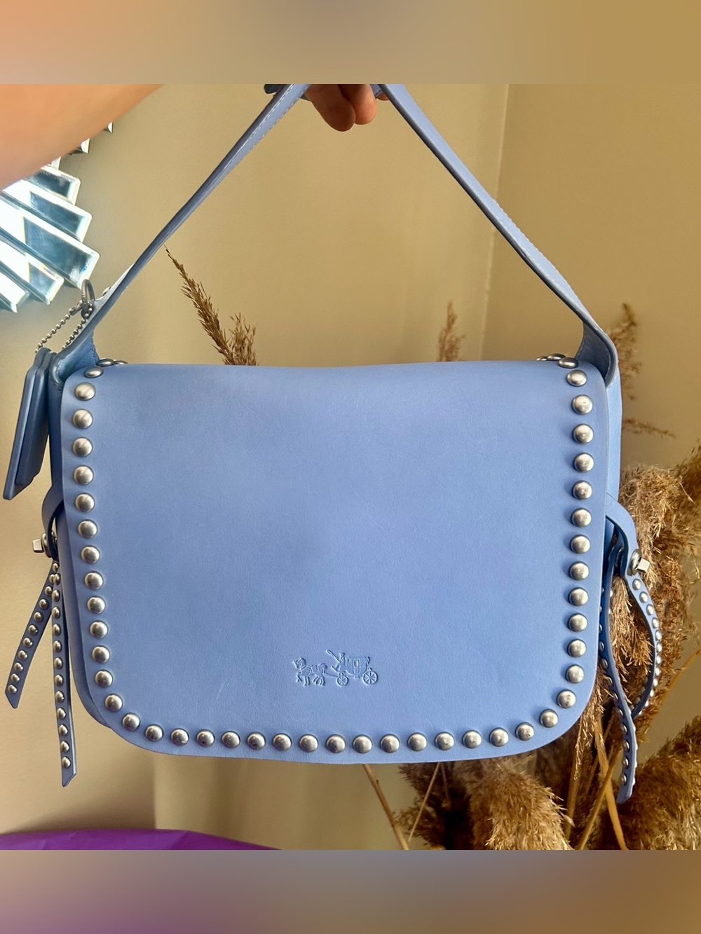 Coach Periwinkle Calf Leather Dakotah Crossbody with Studded Detail